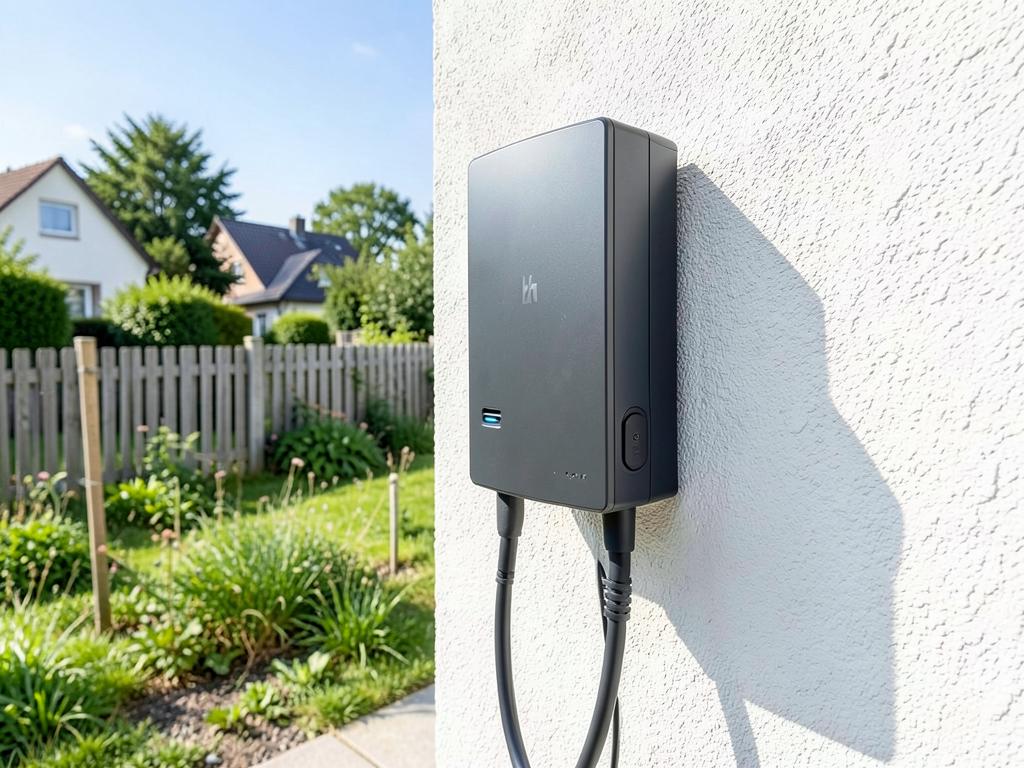 Wallbox mit zwei Anschlüssen an einer Hauswand